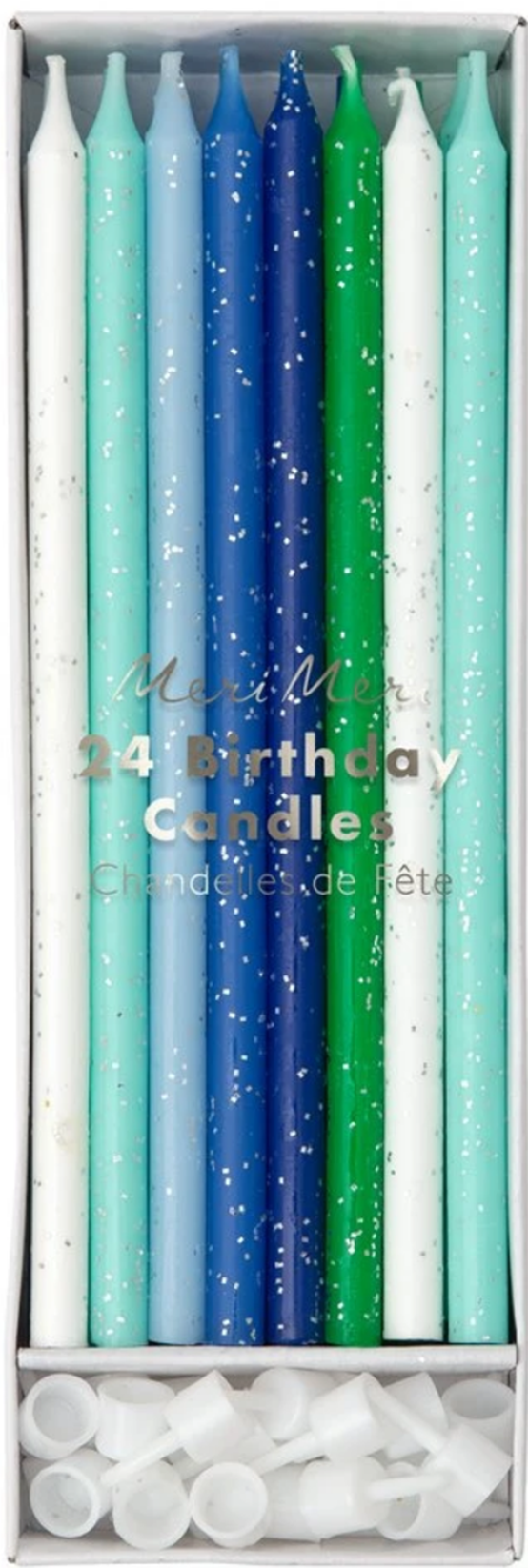 Blue and Green Glitter Candles