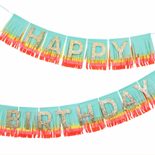 Load image into Gallery viewer, Rainbow Happy Birthday Fringe Garland
