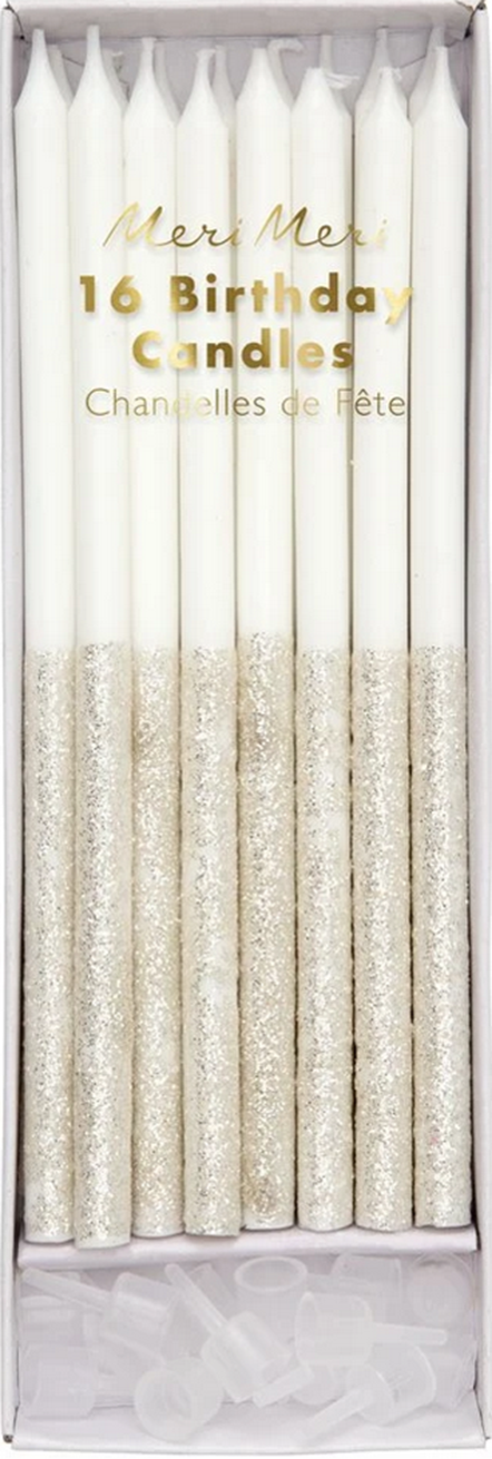 Silver Glitter Dipped Candles